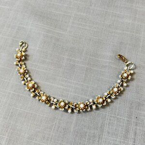 Vintage Gold Tone and White Floral Bracelet
